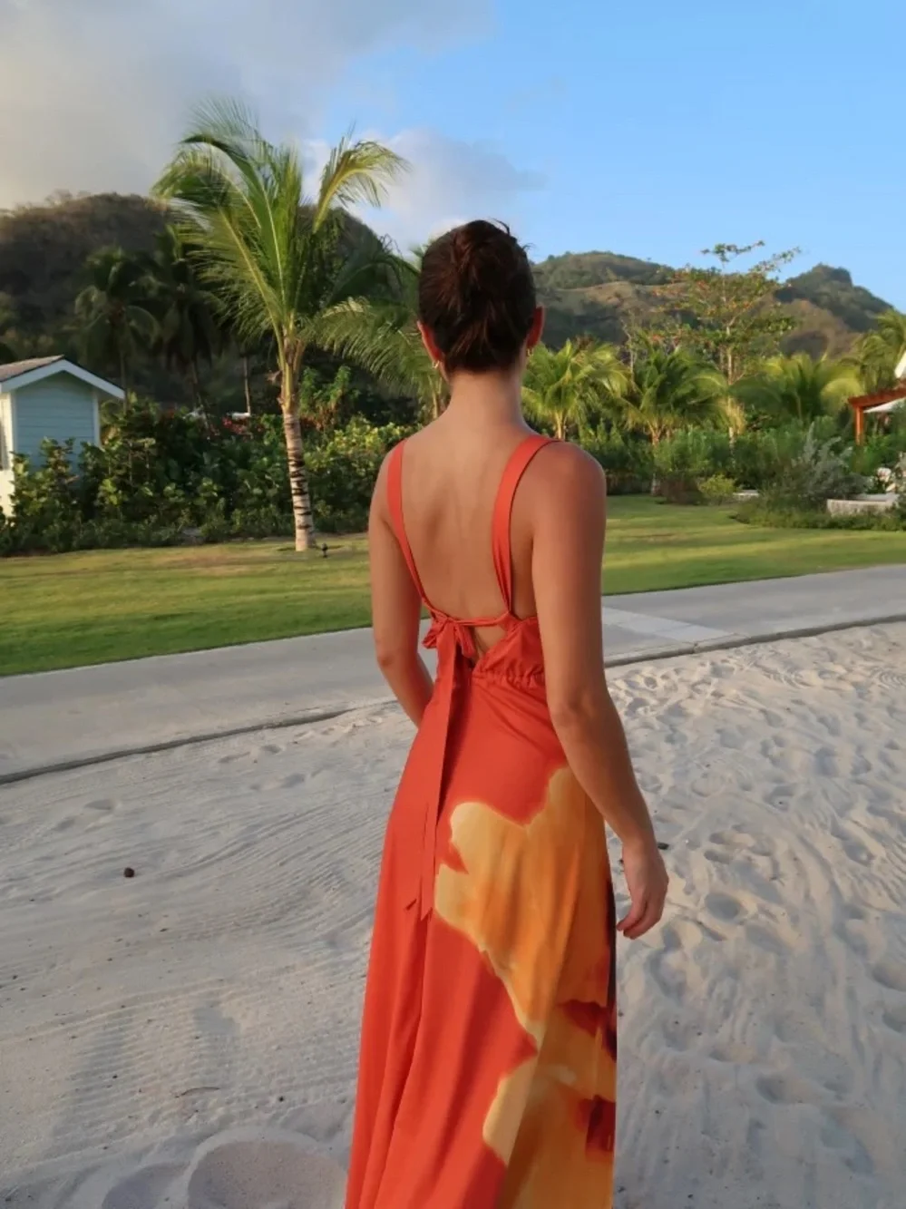 Abercrombie Dipped Waist Hardware Maxi Dress Orange Floral Size XS - Picture 2 of 8